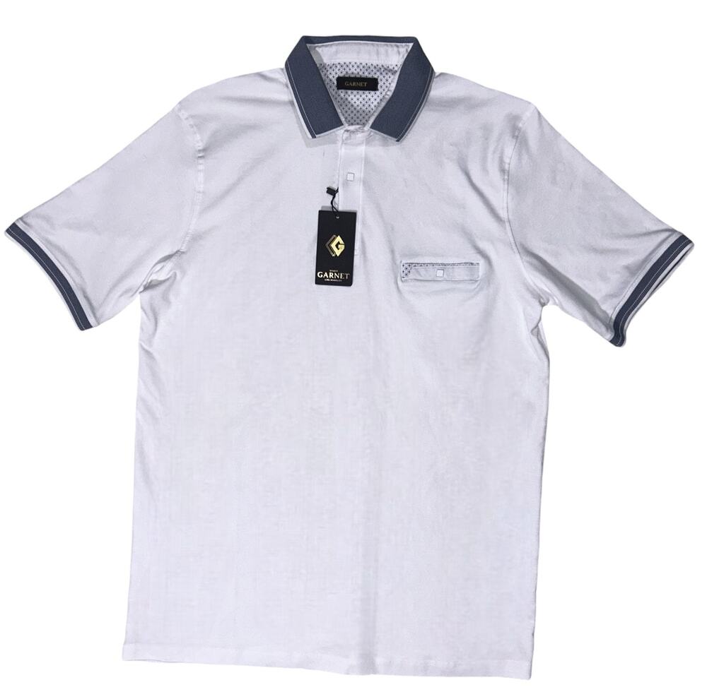NWT Garnet Clothier Short Sleeve White Polo Shirt with Placket XL